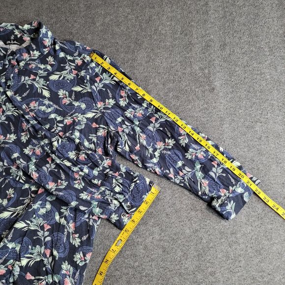 Ulla Popken Navy Floral Paisley Print Roll-Tab Sleeve Viscose Popover Blouse - Picture 6 of 14